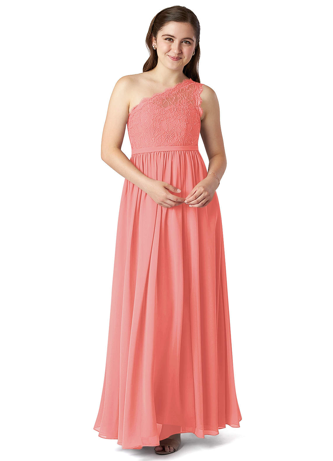 Coral Azazie Demi JBD Junior Bridesmaid Dresses | Azazie