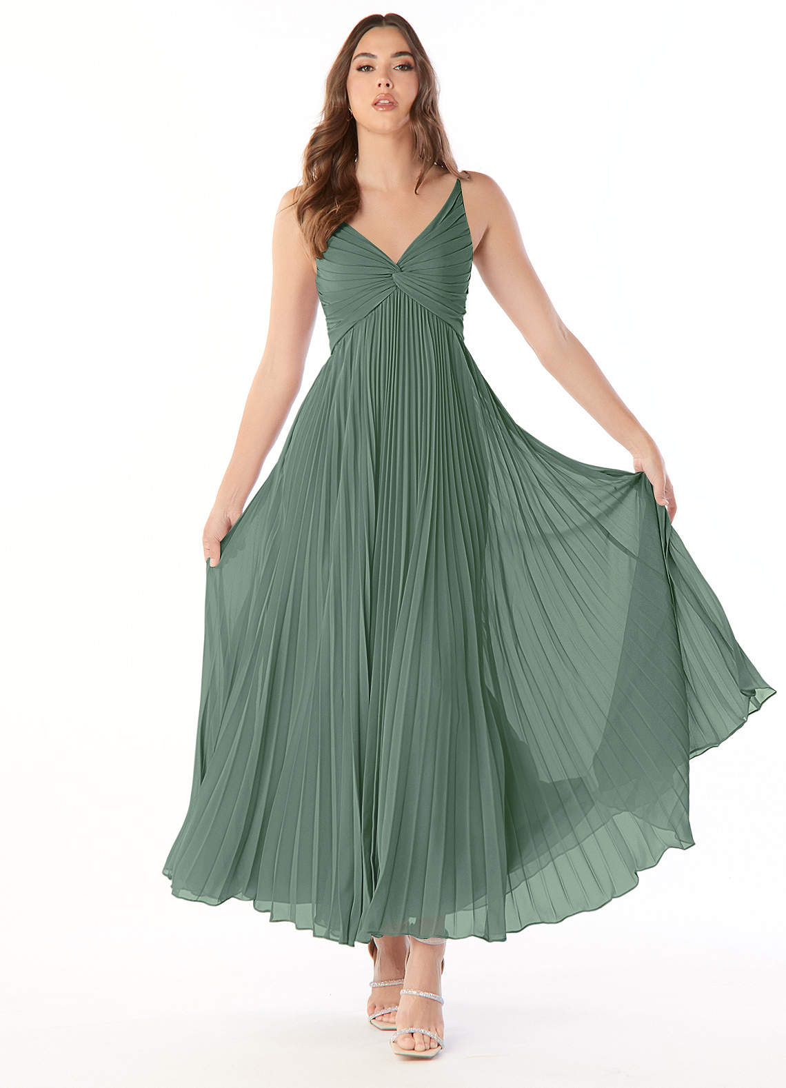 Azazie Raychelle Brautjungfernkleider A-Linie V-Hals Chiffon Kleid Eukalyptus image1