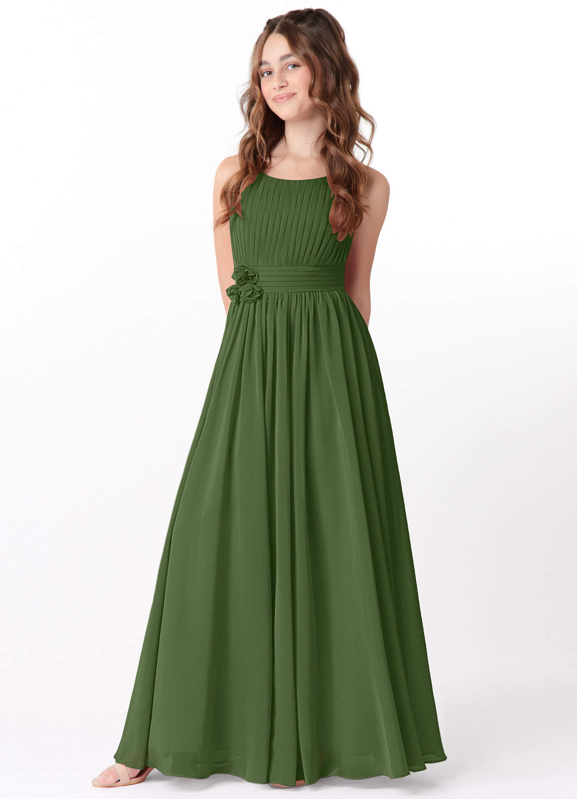 Azazie Astrid Junior Bridesmaid Dress in Olive Azazie UK