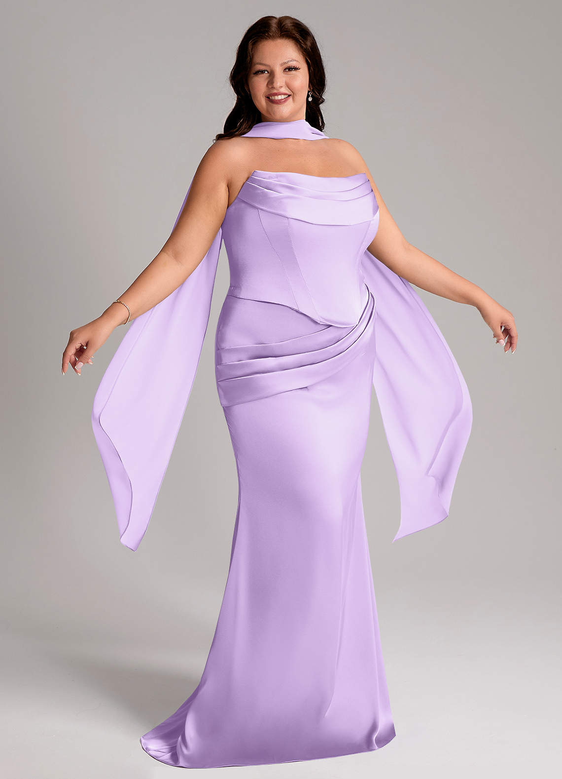Azazie Sorrel Bridesmaid Dresses Lilac Mermaid Strapless Stretch Satin Convertible Dress image8