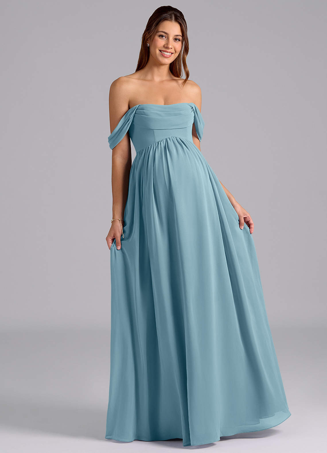 Azazie Saige Maternity Bridesmaid Dresses A-Line Pleated Chiffon Floor-Length Dress image3