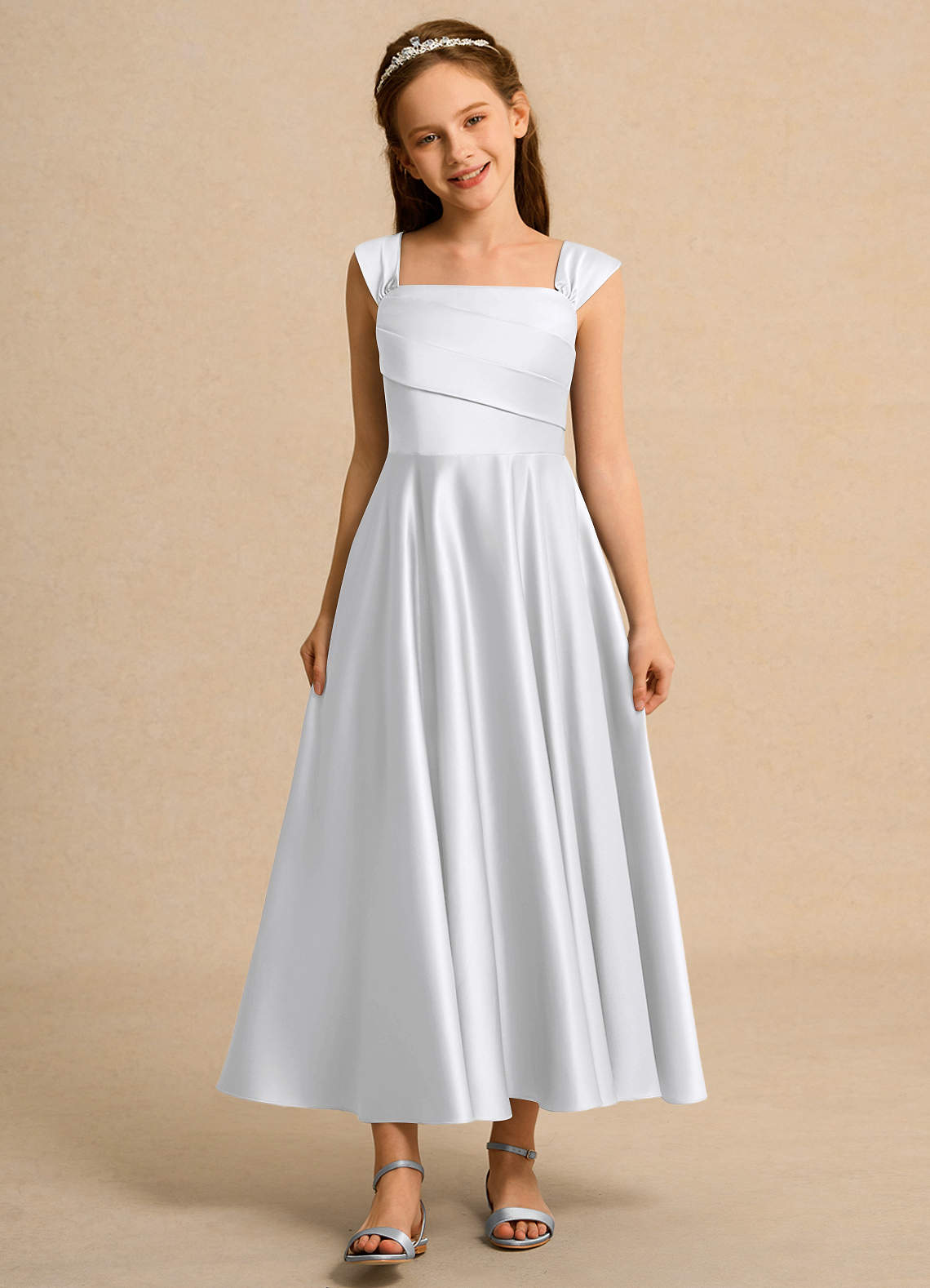 Azazie Bundle Junior Formal Flower Girl Klänningar Klä A-Line i Matt satäng Plisserad image1