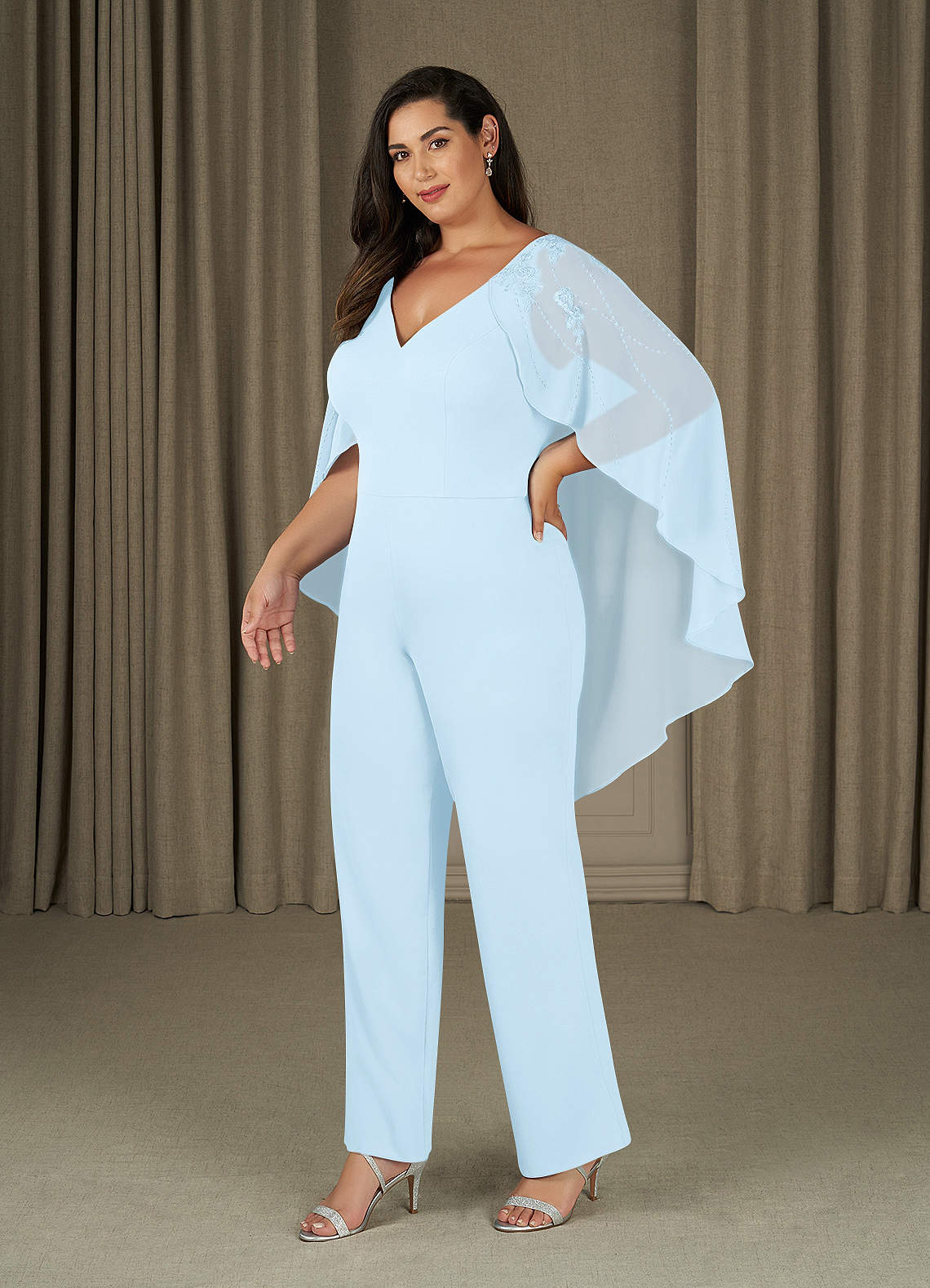 Sky Blue Azazie Martin Sequins Lace Stretch Crepe Jumpsuit/Pantsuit ...