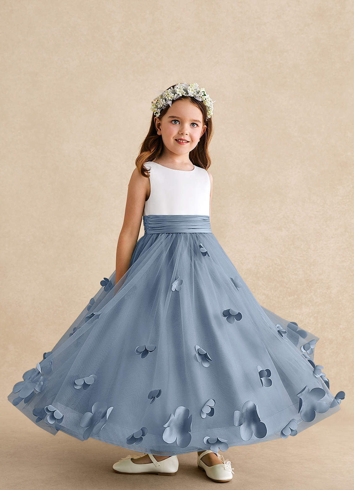 Azazie Vi Flower Girl Dresses Dusty Blue A-Line Sleeveless Tulle Dress image7
