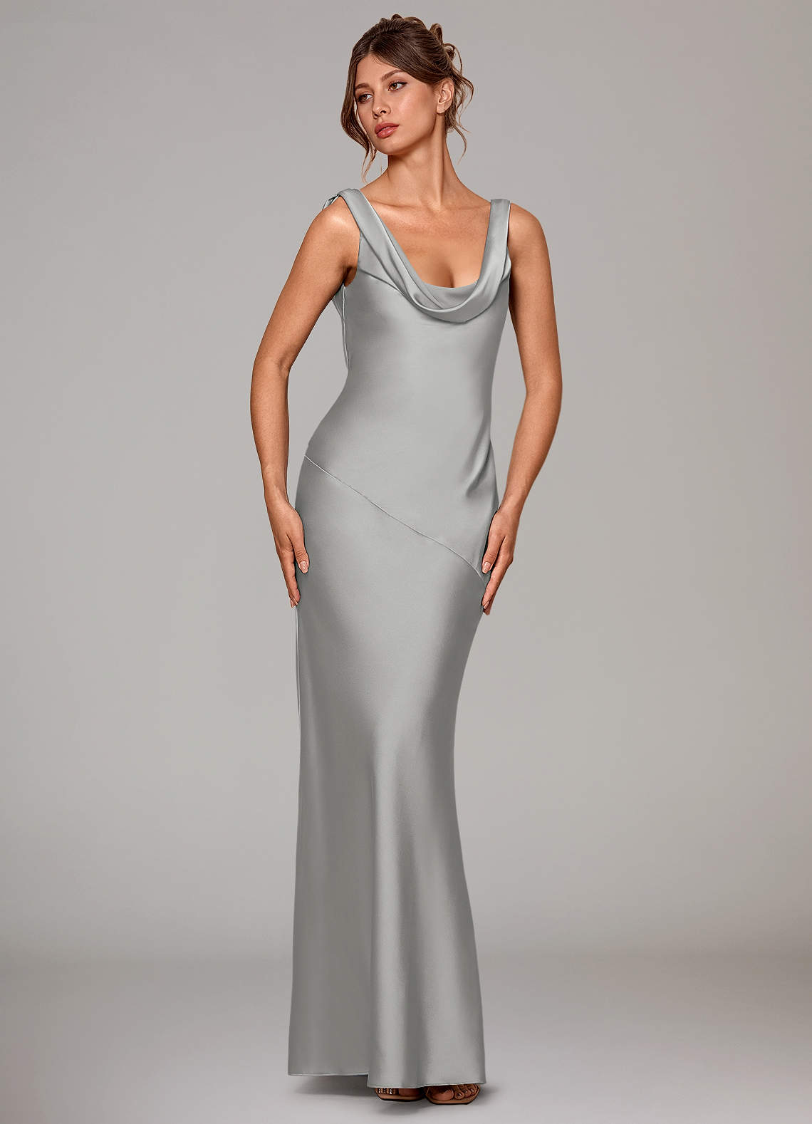 Azazie Rylina Brudtärnklänningar Klä av Sjöjungfru i Stretch Satin Silver image3