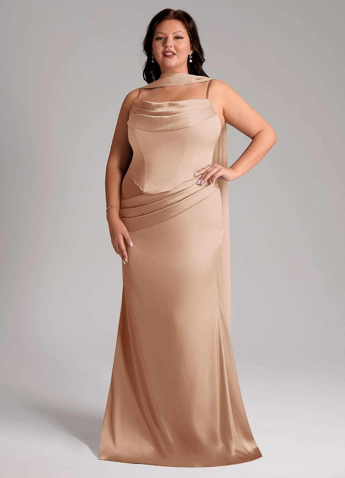 Azazie Sorrel Bridesmaid Dresses English Rose Mermaid Strapless Stretch Satin Convertible Dress image6