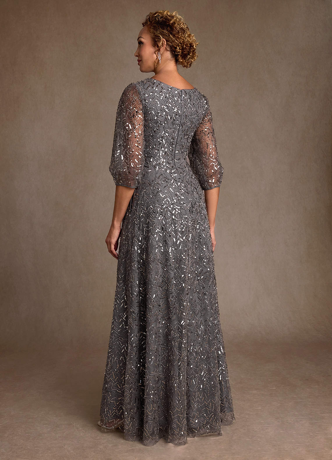 Azazie Rosamaria Steel Grey A-Line Sequins Dress Ready to Ship | Azazie
