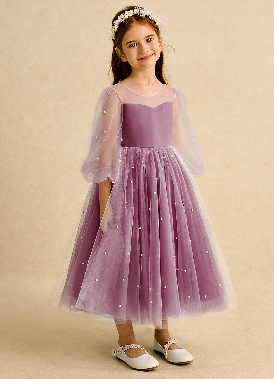 Azazie Trudy Flower Girl Dresses Mulberry Ball-Gown Sweetheart Neckline Tulle Dress image1