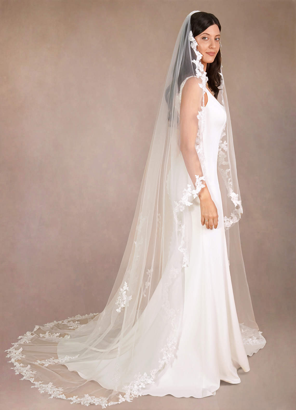 front Diamond and Lace Chapel Veil