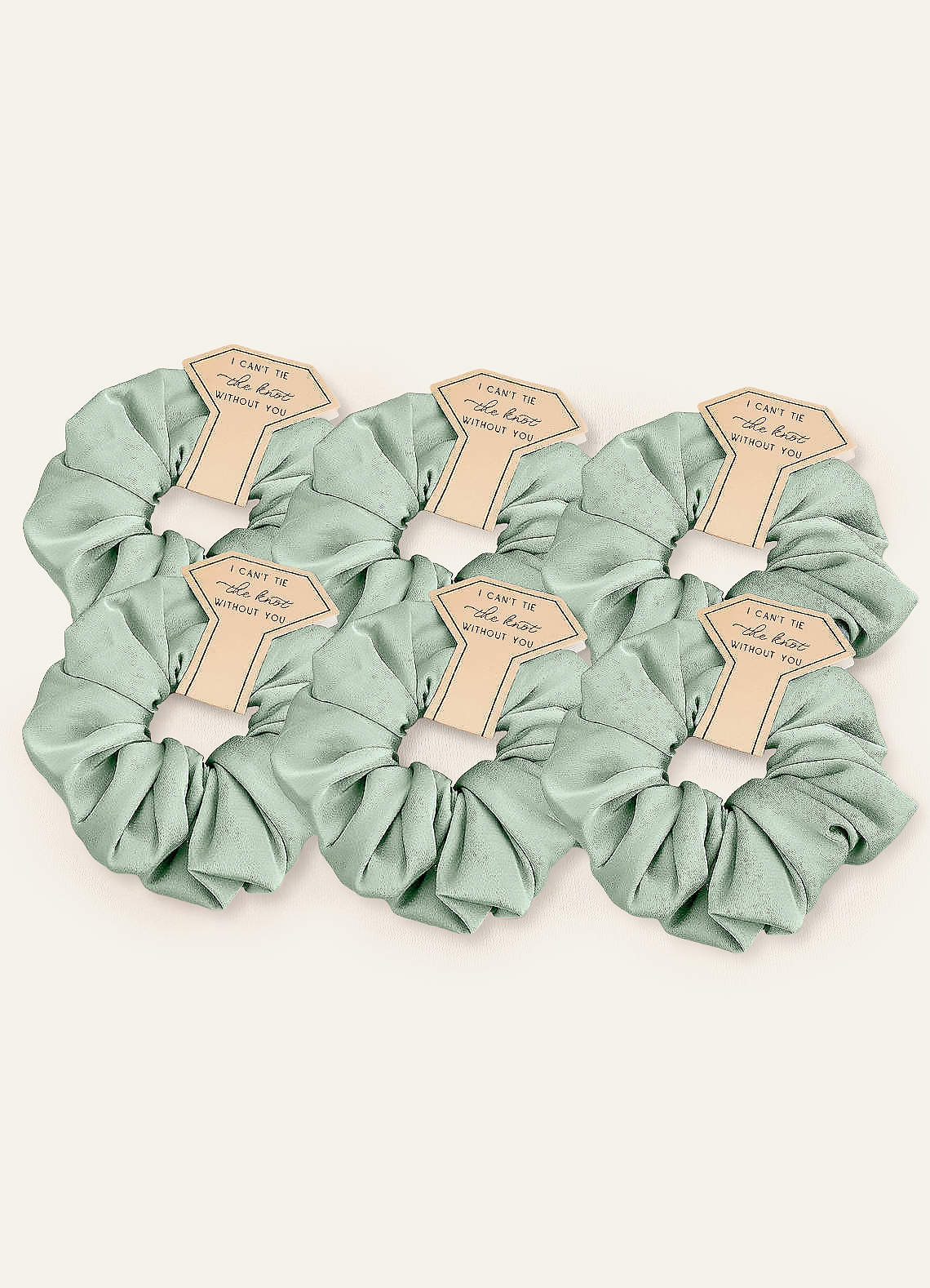 front Matching Color Six-Piece Bridesmaid Stretch Satin Over Size Scrunchie Set
