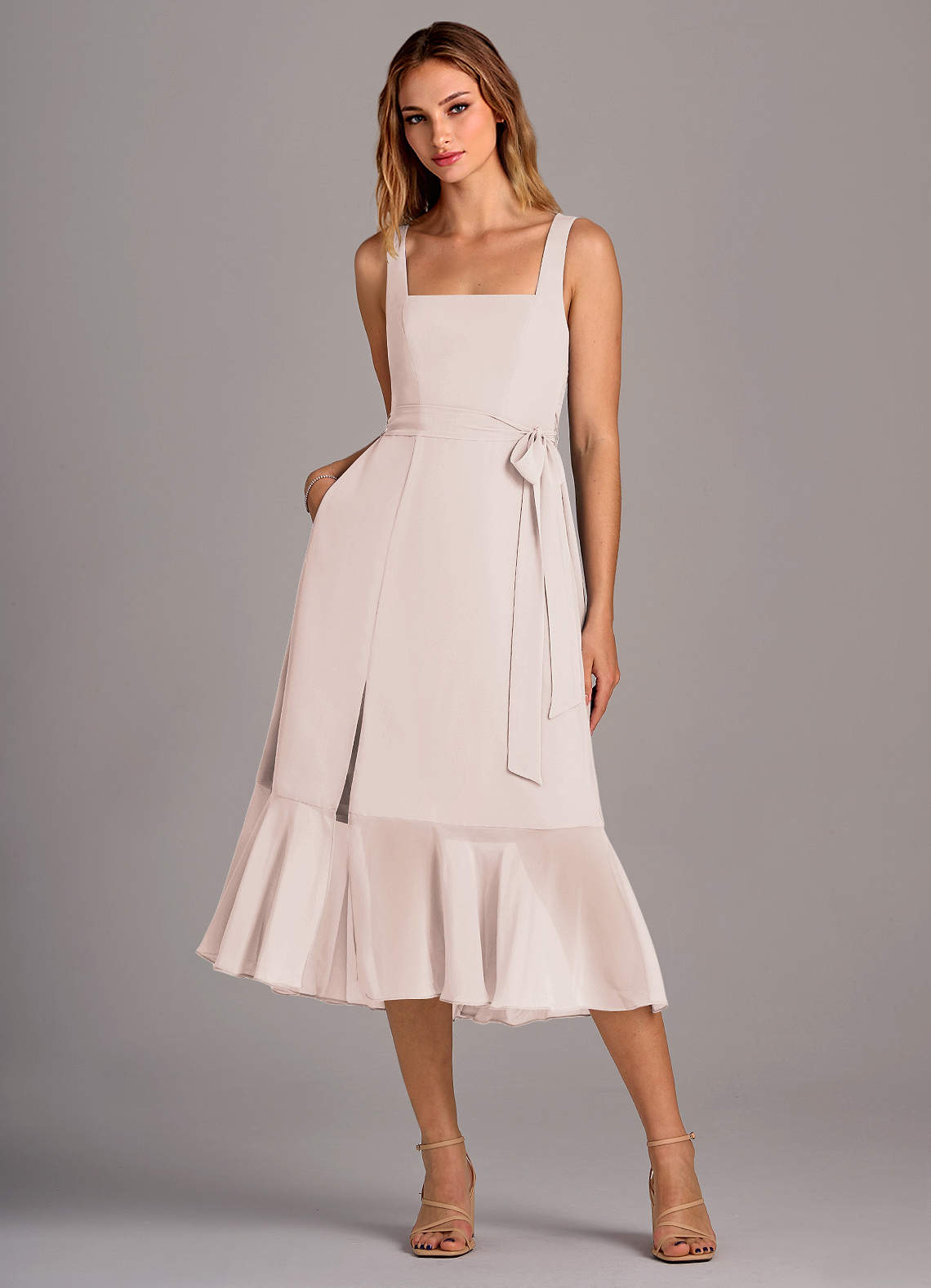 Azazie Deb Bridesmaid Dresses Rose Petal A-Line with Pockets Chiffon Convertible Dress image1