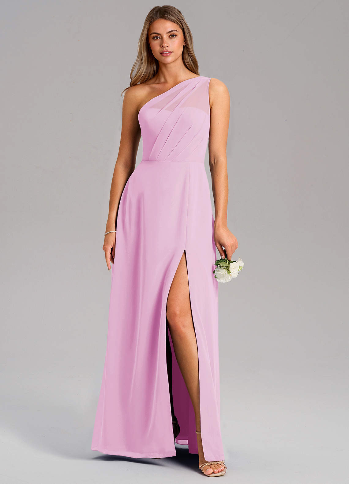 Azazie Phaedra Abiti da Damigella Abito A-Line in Chiffon Monospalla Rosa Confetto image1