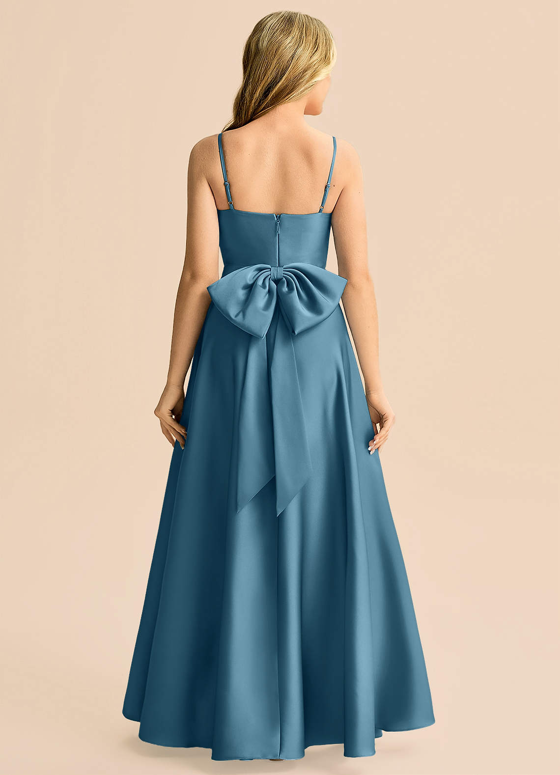 Azazie Rumi Junior Klä av A-Line i Stretch Satin Plisserad image1