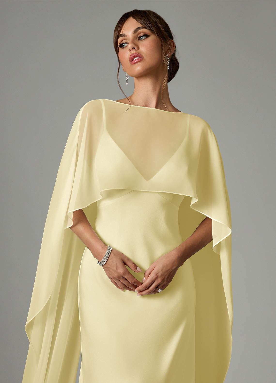 Azazie Stefania Robes de demoiselle d'honneur Robe Trapèze en Satin extensible Sorbet Citron image4