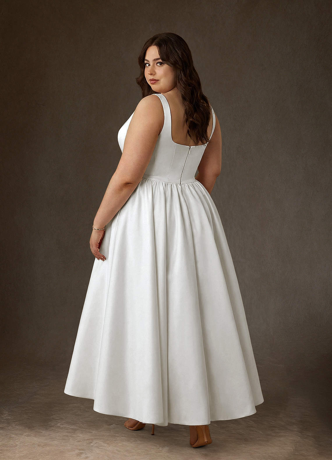 Azazie Verina At-home Try On Dresses Diamond White A-Line with Pockets Satin Dress image7