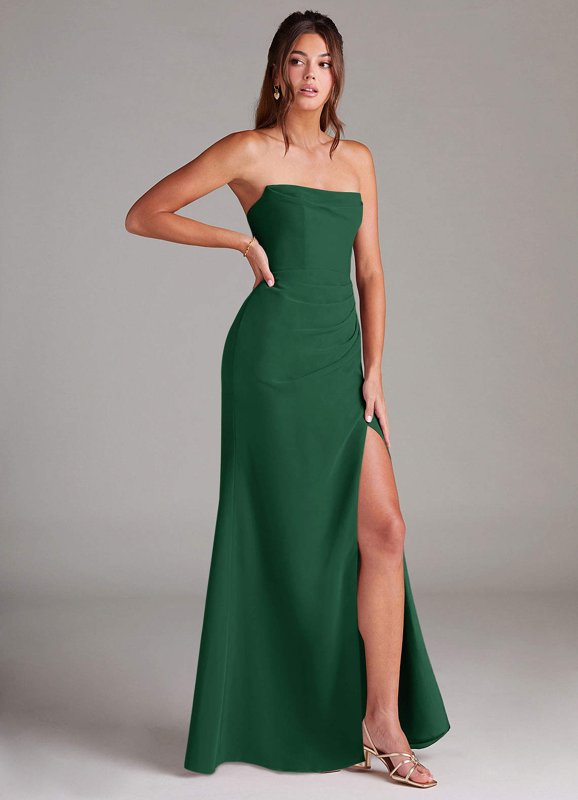 Azazie Leonis Bridesmaid Dresses Dark Green Sheath Strapless Chiffon Convertible Dress image7