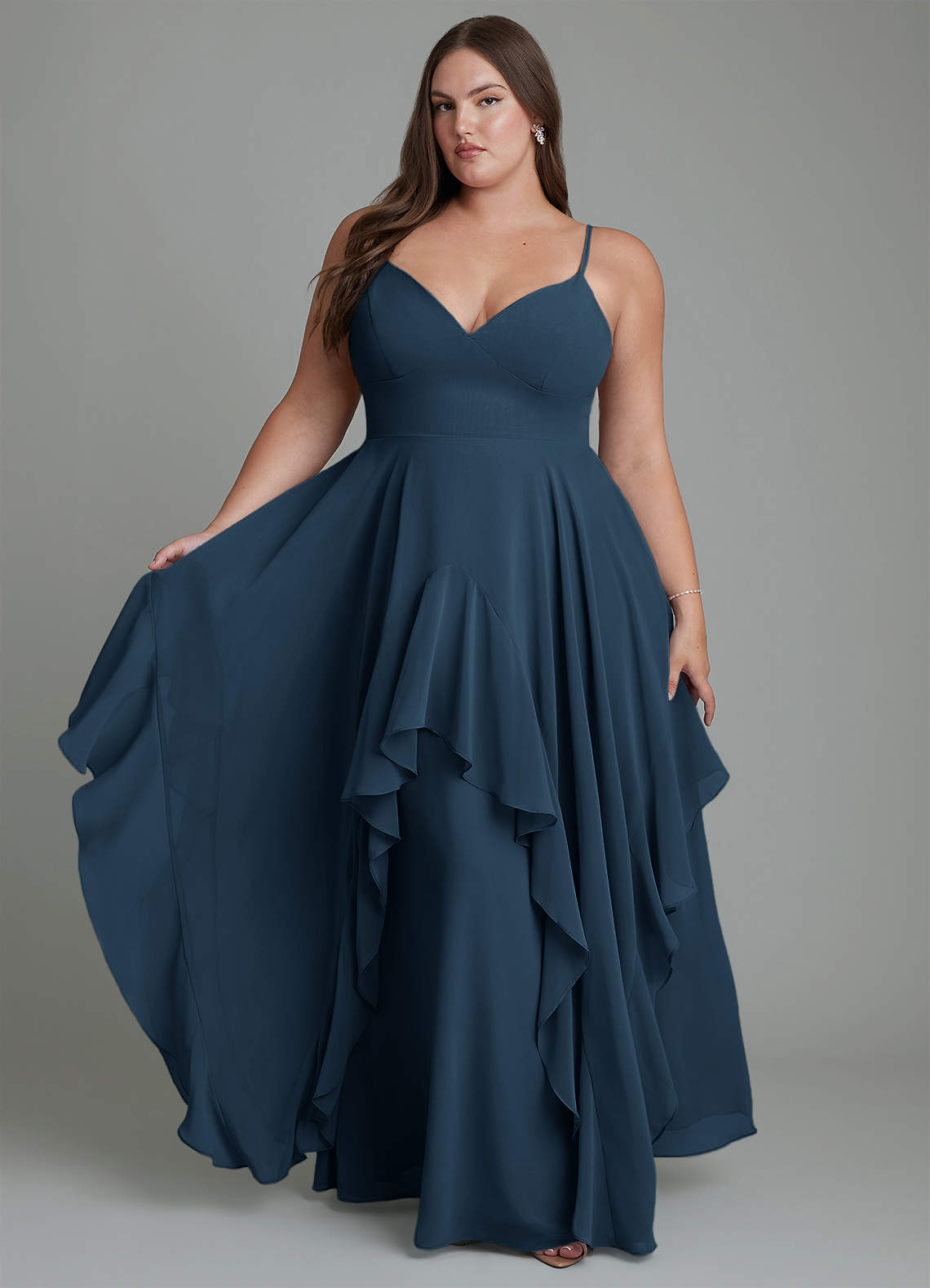 Azazie Zaina Abiti da Damigella Abito A-Line in Chiffon Marino Scuro image1