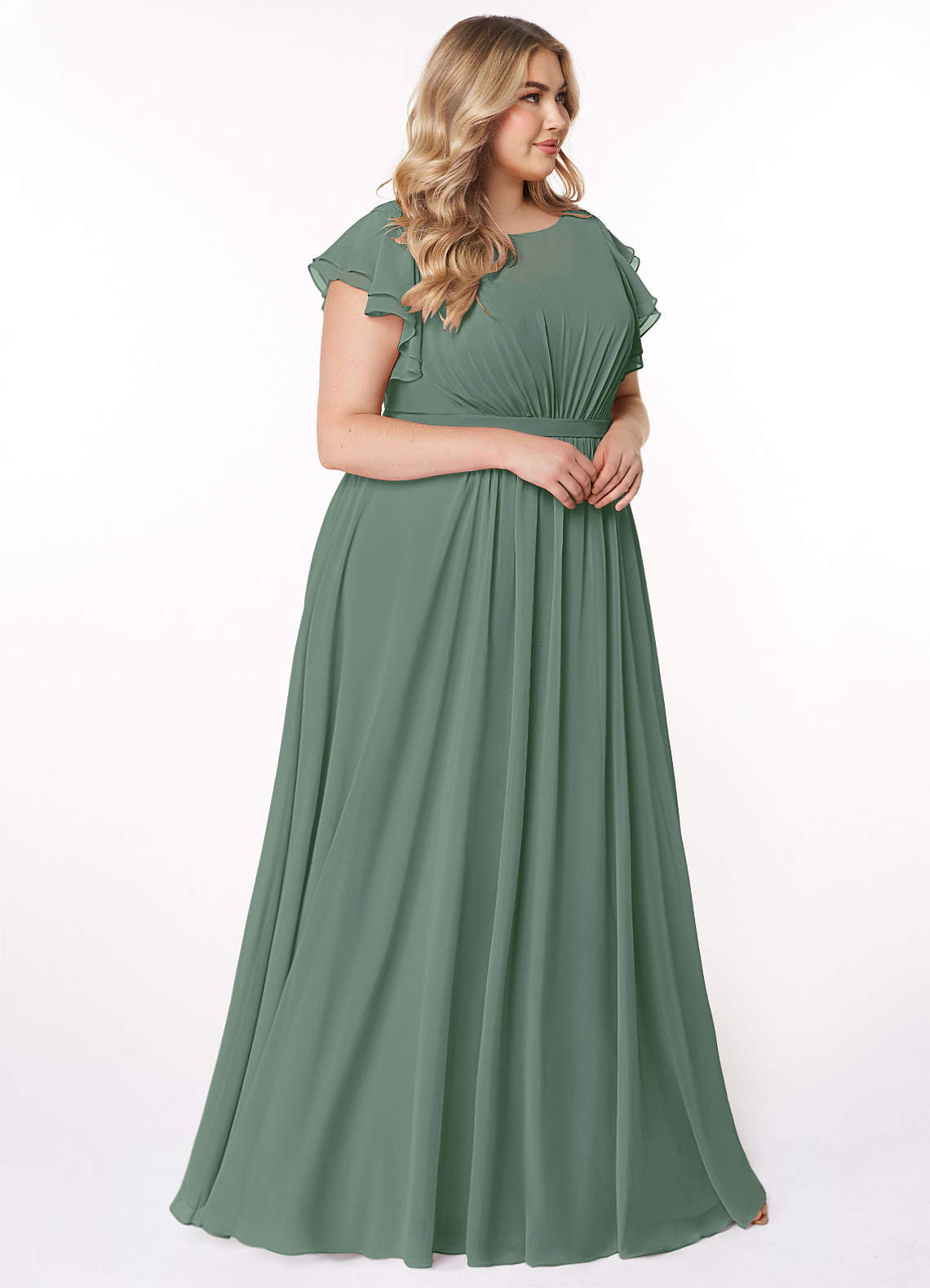 Azazie Daphne Modest Bridesmaid Dresses A-Line Ruffled Chiffon Floor-Length Dress image8