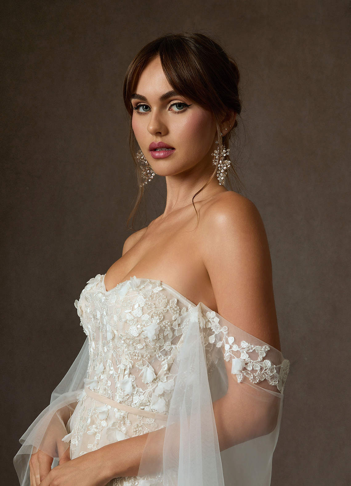 Azazie Wynery Wedding Dresses Diamond White Champagne Ball-Gown Off the Shoulder Lace Dress image5