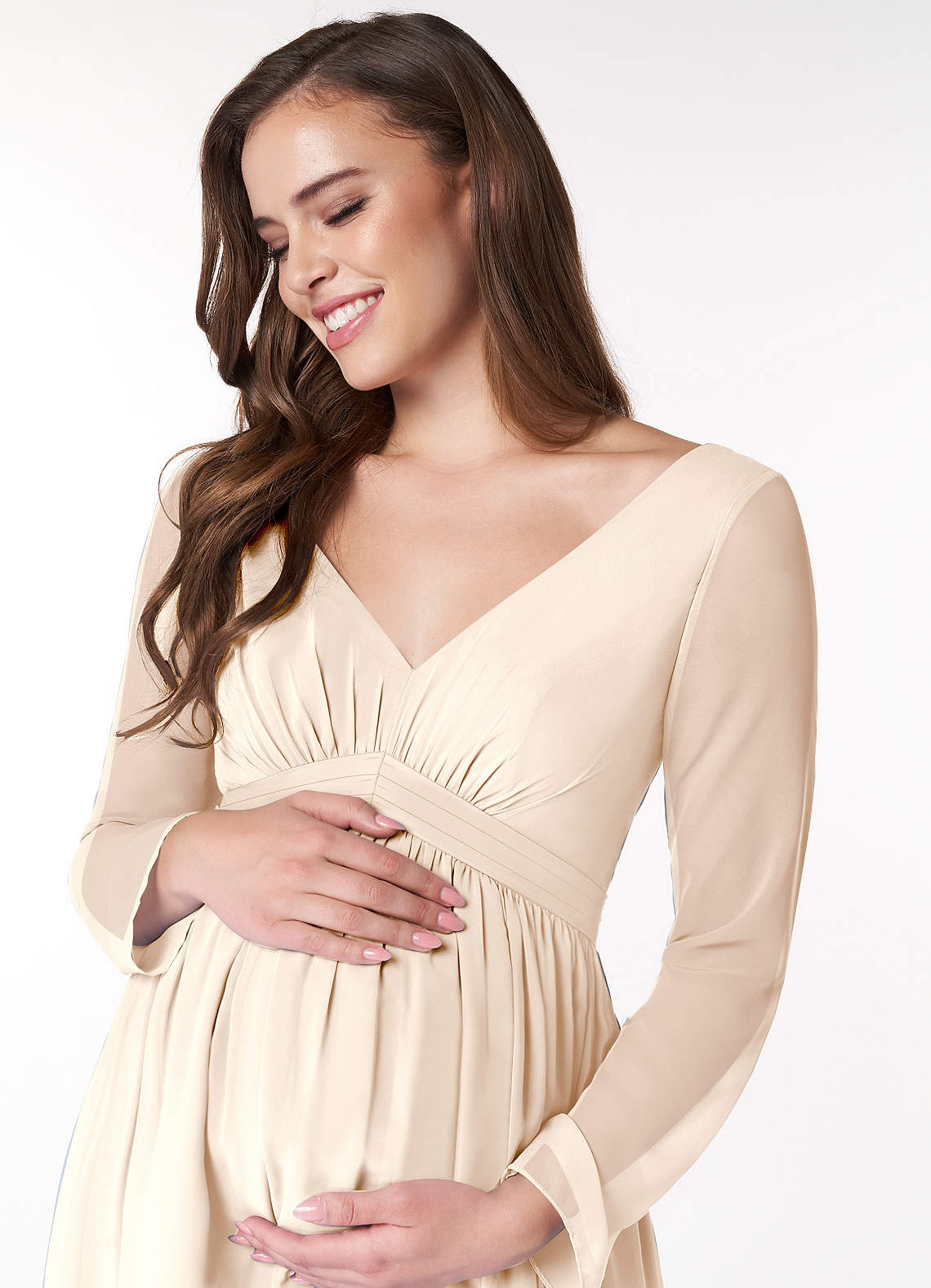 Azazie Teton At-home Try On Dresses A-Line Long Sleeve Chiffon Floor-Length Dress image4