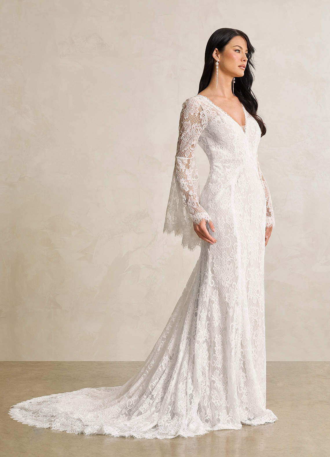 Azazie Hayes Wedding Dresses Diamond White Mermaid V-Neck Lace Dress image2