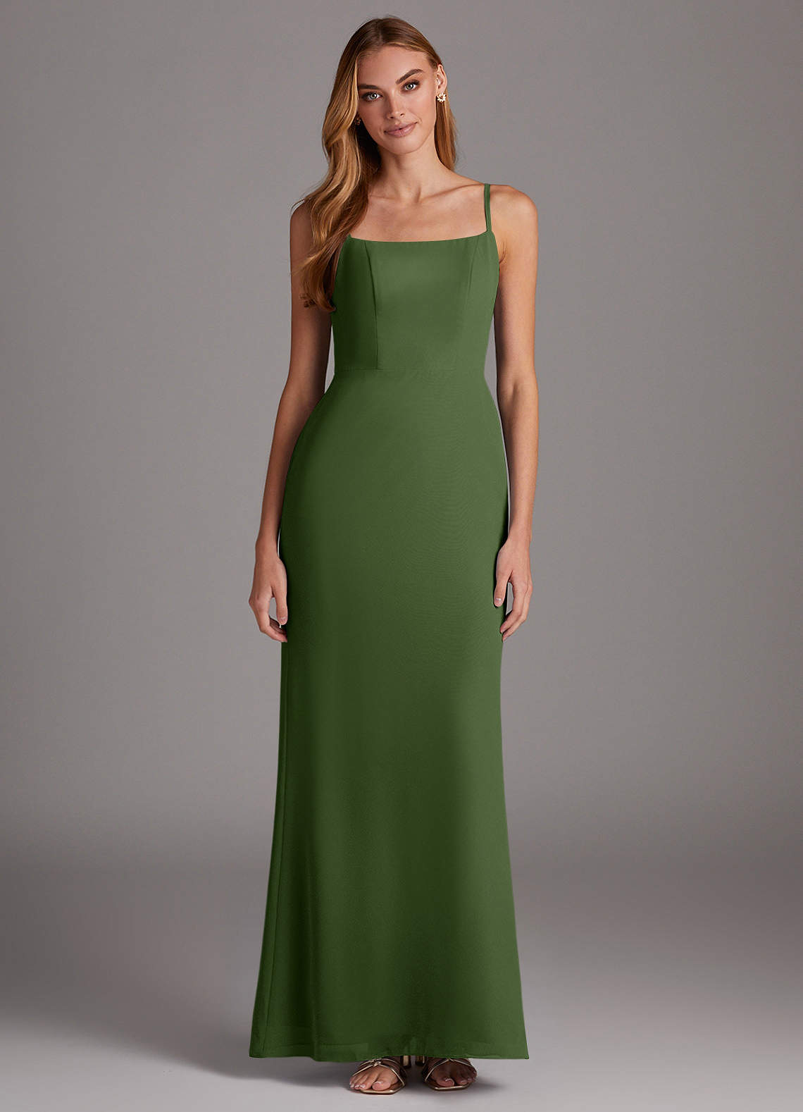 Azazie Tayla Bridesmaid Dresses Olive Sheath Square Neckline Chiffon Dress image1