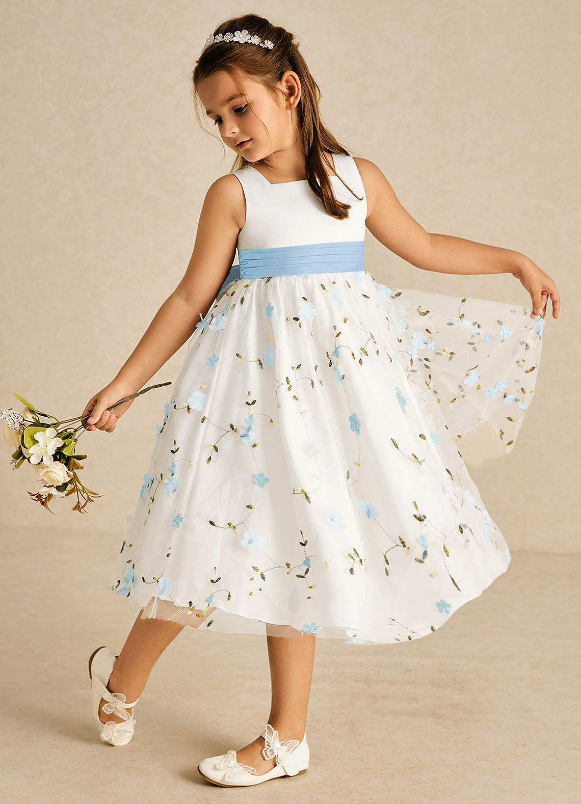 Azazie Pollie Flower Girl Dresses Sky Blue Sky Blue A-Line Bow Tulle Dress image1