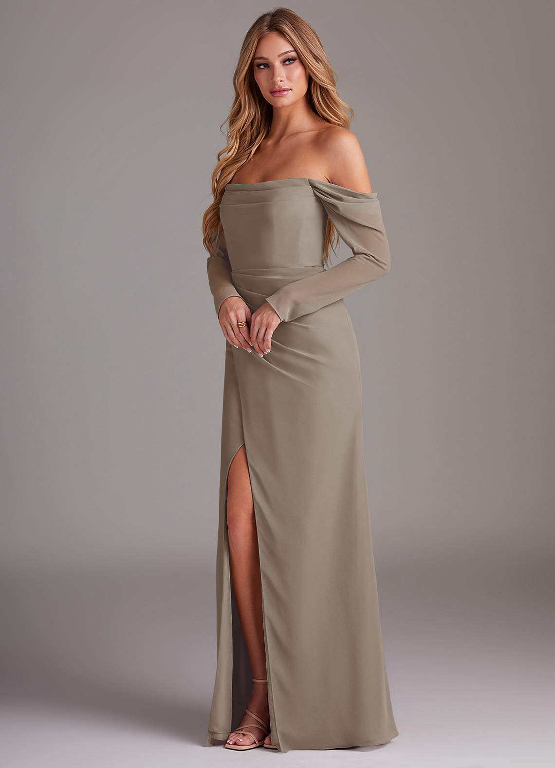 taupe bridesmaid dresses long Sleeve Long Elegant Tulle Bridesmaid Dresses With Lace Sleeves – Lisposa Cicinia One Shoulder 3D 250821 TROUSERS SIZE:XXL This glamorous
