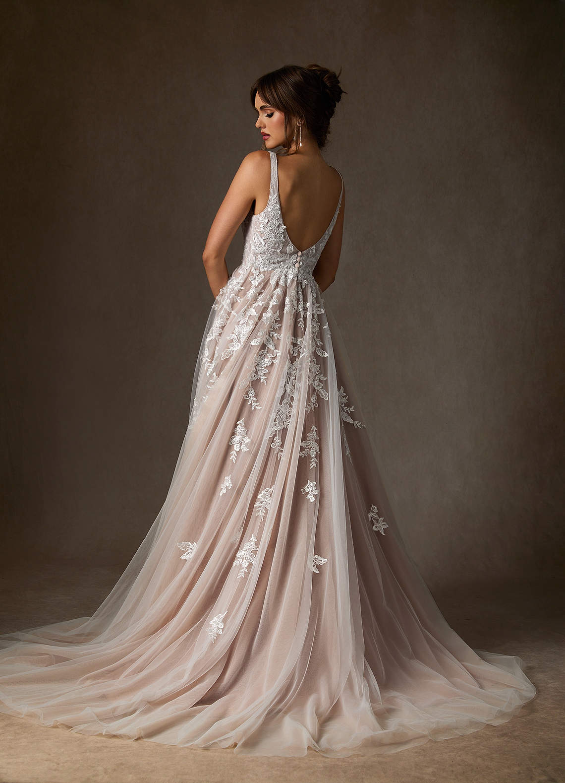 Azazie Sorella Diamond White Caramel A-Line V-Neck Sequins Tulle