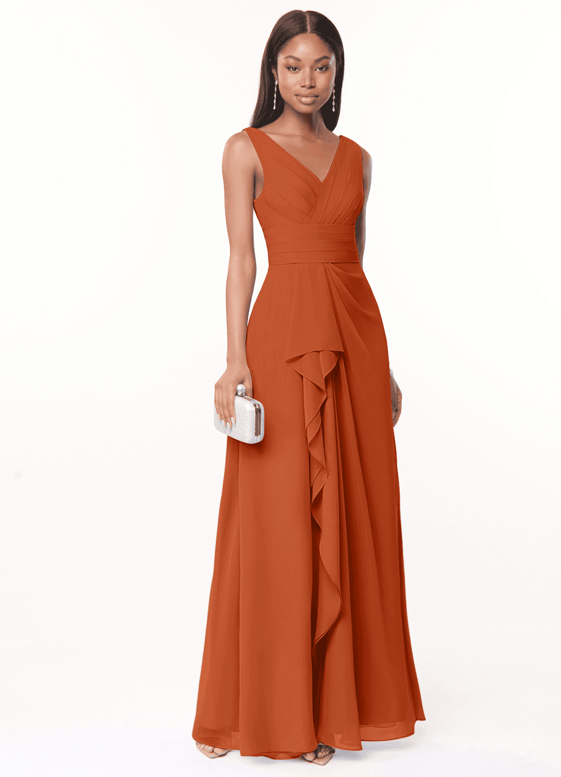 Azazie Julianna Bridesmaid Dresses Burnt Orange A-Line Chiffon Dress image1