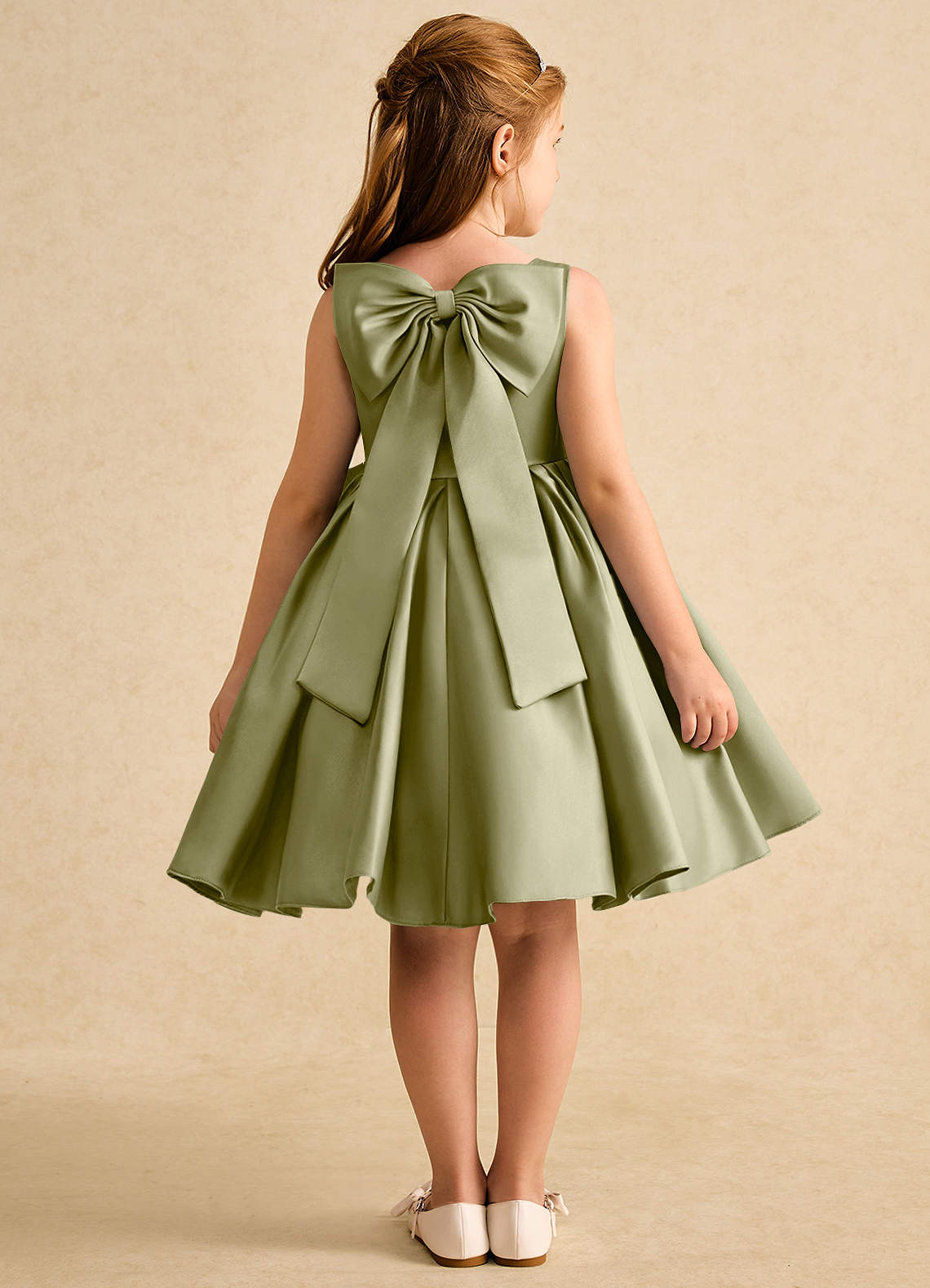 Azazie Jessie Flower Girl Dresses Moss Green A-Line Bow Matte Satin Dress image1