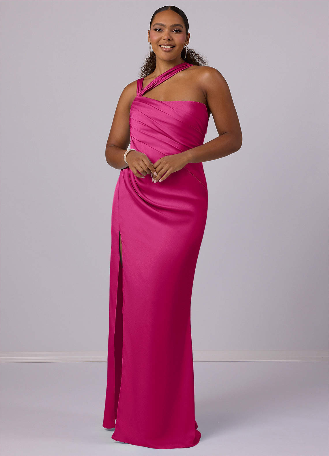 Barbie ♥ Azazie Bridesmaid Dresses Mermaid One Shoulder Stretch Satin Floor-Length Dress image5