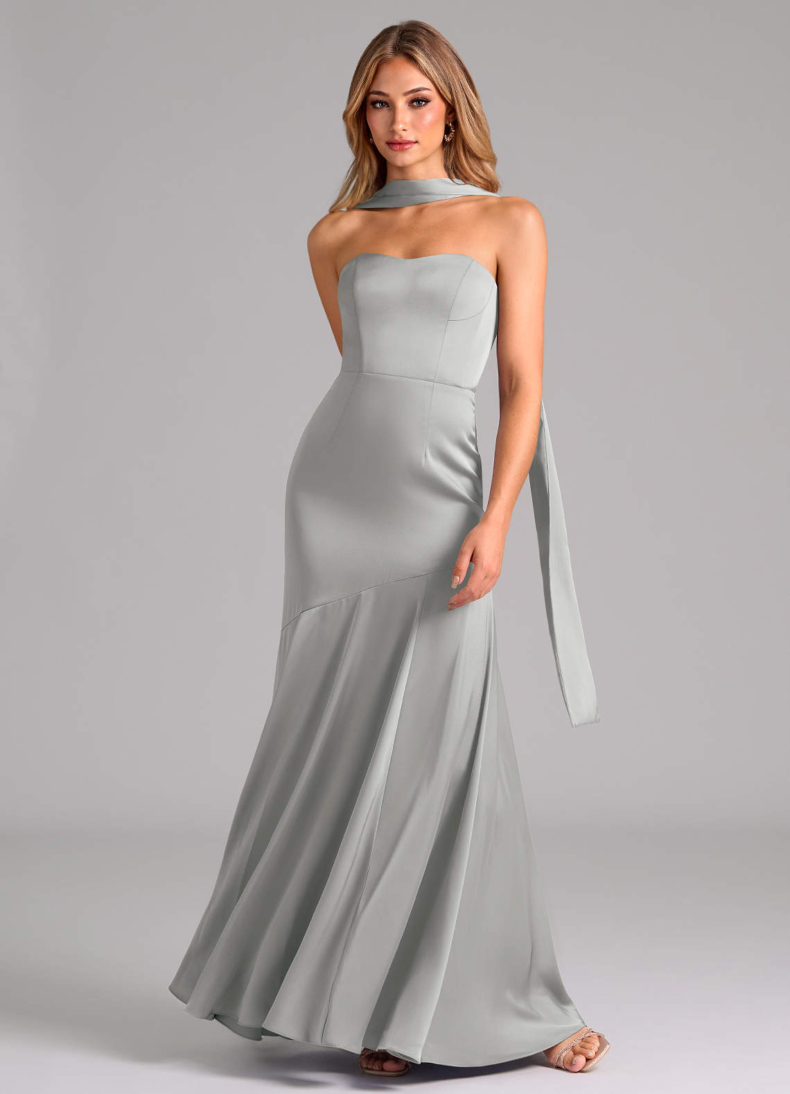 silver mermaid bridesmaid dresses Fashion Silver Beaded Long Mermaid Prom Dress with Ruffles