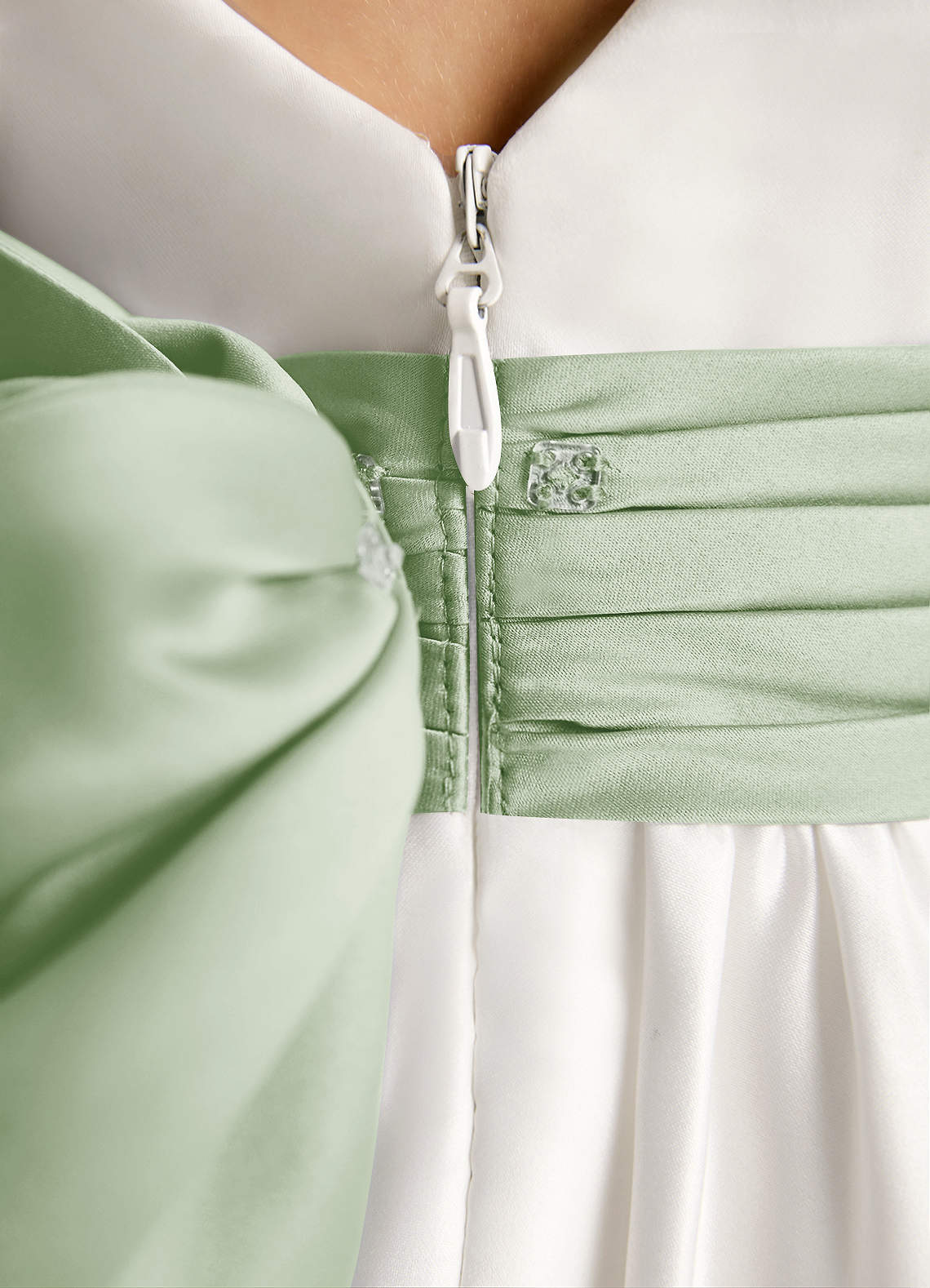 Azazie Sosie Flower Girl Dresses Ivory Dusty Sage A-Line Pleated Matte Satin Dress image5