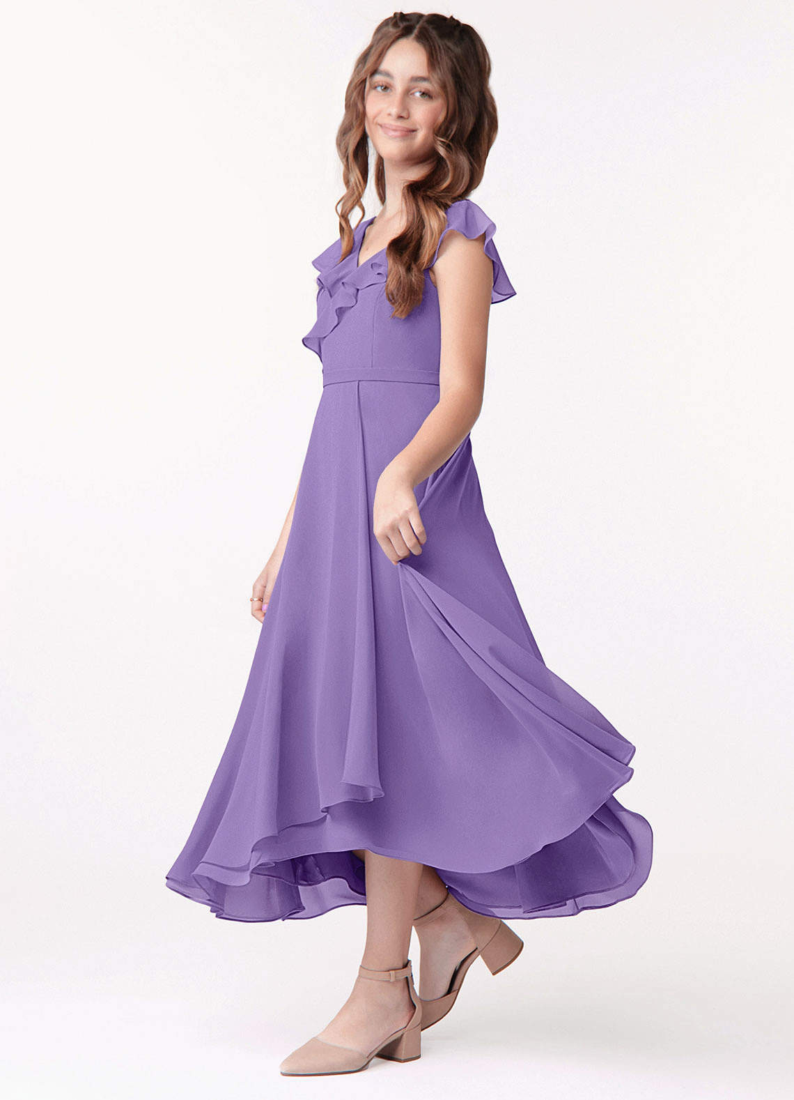 Azazie Posie Junior Tahiti A-Line Ruched Chiffon Dress image1