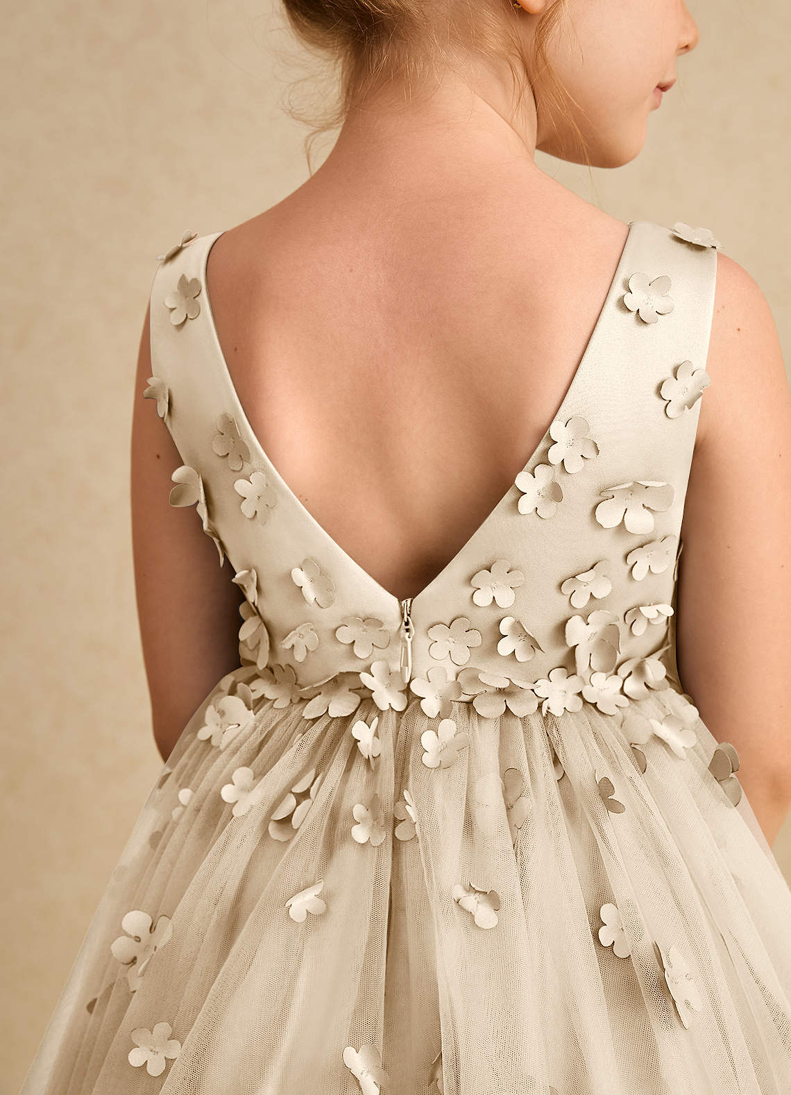 Azazie Lana Flower Girl Dresses Champagne A-Line Sleeveless Matte Satin Dress image6