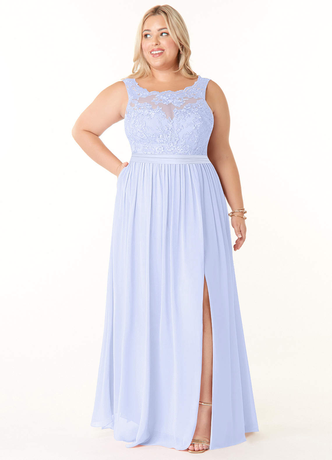 Azazie Elly Bridesmaid Dresses Lavender A-Line Lace Scoop Neck Chiffon Dress image1