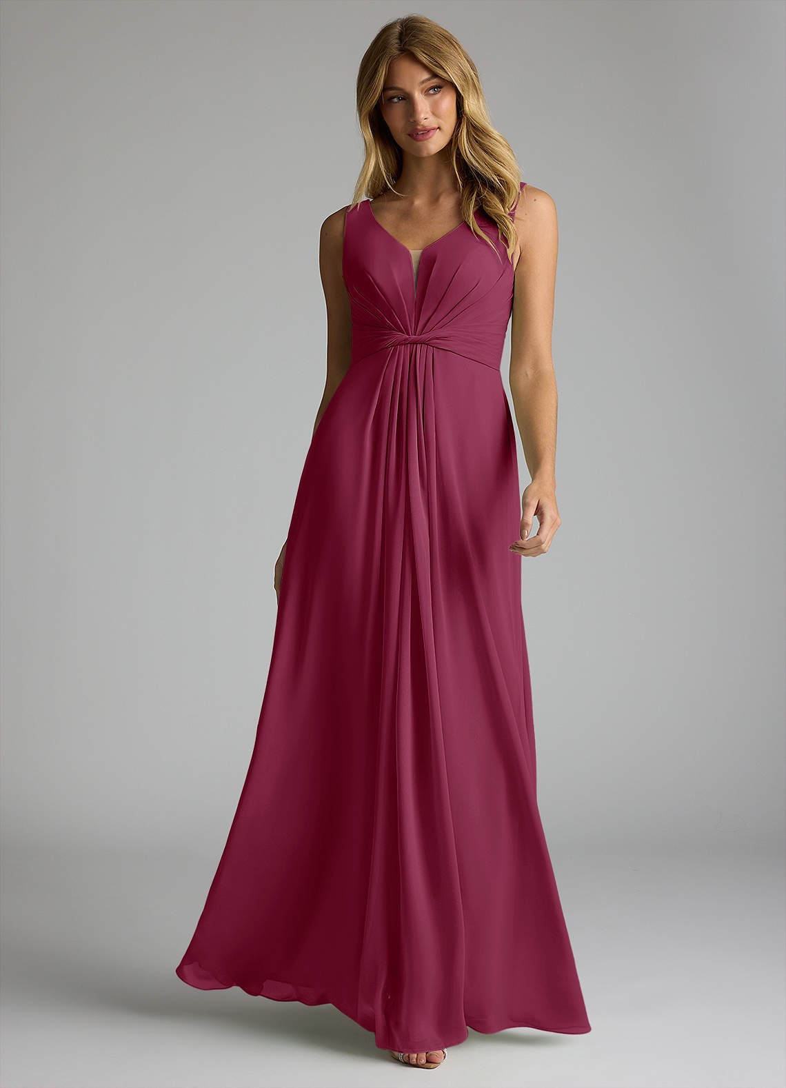 Azazie Gina Bridesmaid Dresses Mulberry A-Line V-Neck Pleated Chiffon Dress image1