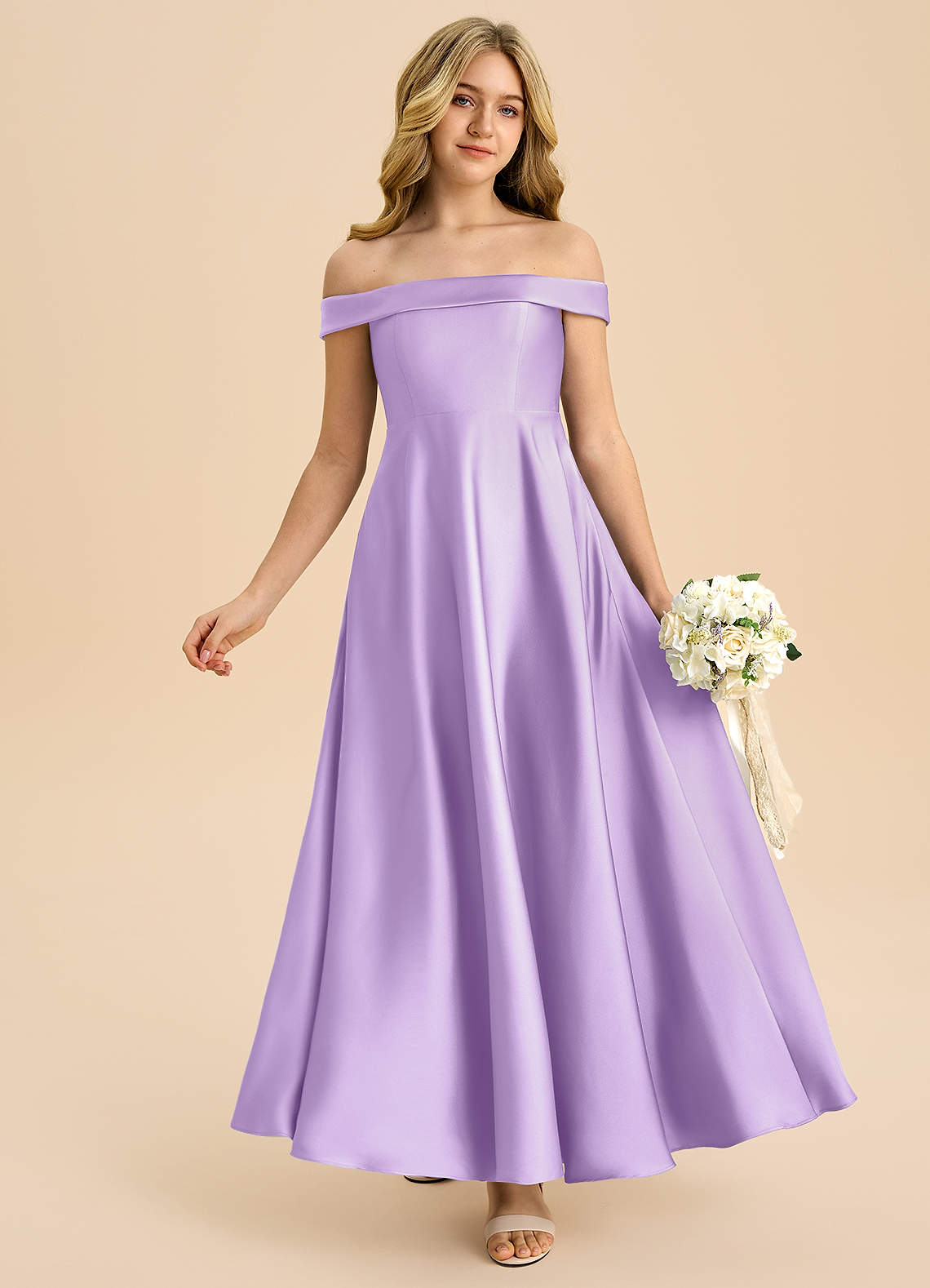 lilac junior bridesmaid dresses Sample French Blue Carmen Satin Dress main image 0