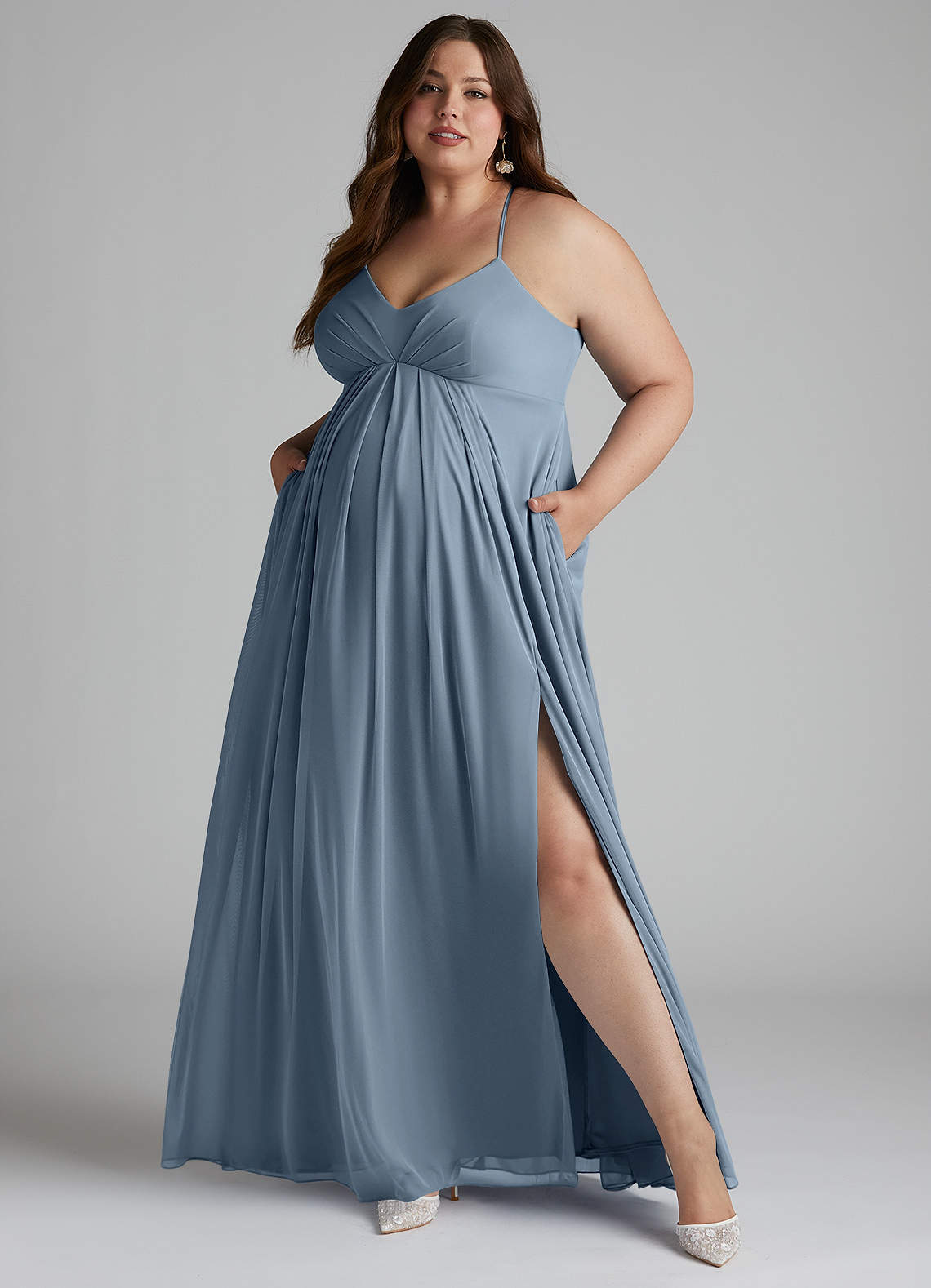 Azazie Annabelle Vestidos de dama de honra para maternidade Vestir Linha A Plissado Comprimento do chão Malha image8