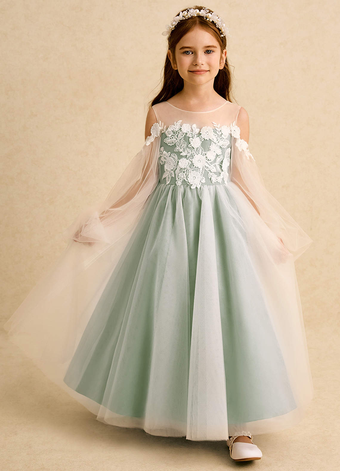 Azazie Zimi Flower Girl Klänningar Klänning Balklänning i Tyll Hjärtformad urringning image6