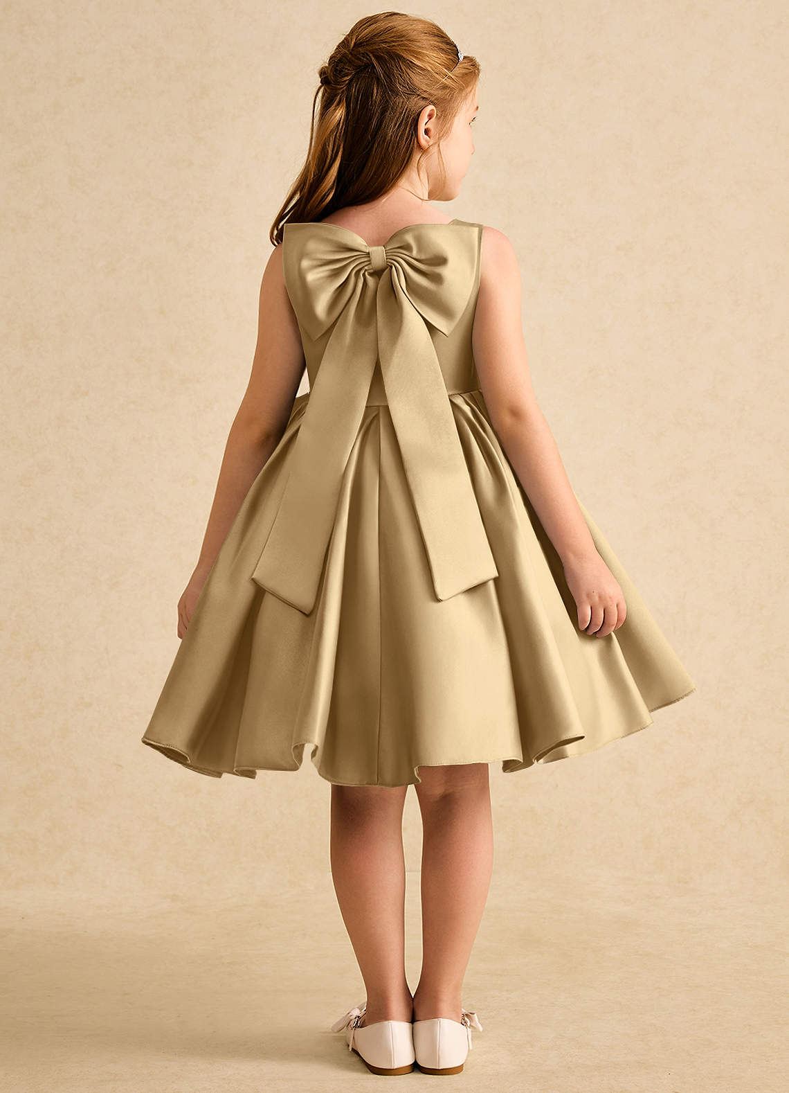 Azazie Jessie Flower Girl Dresses Gold A-Line Bow Matte Satin Dress image1