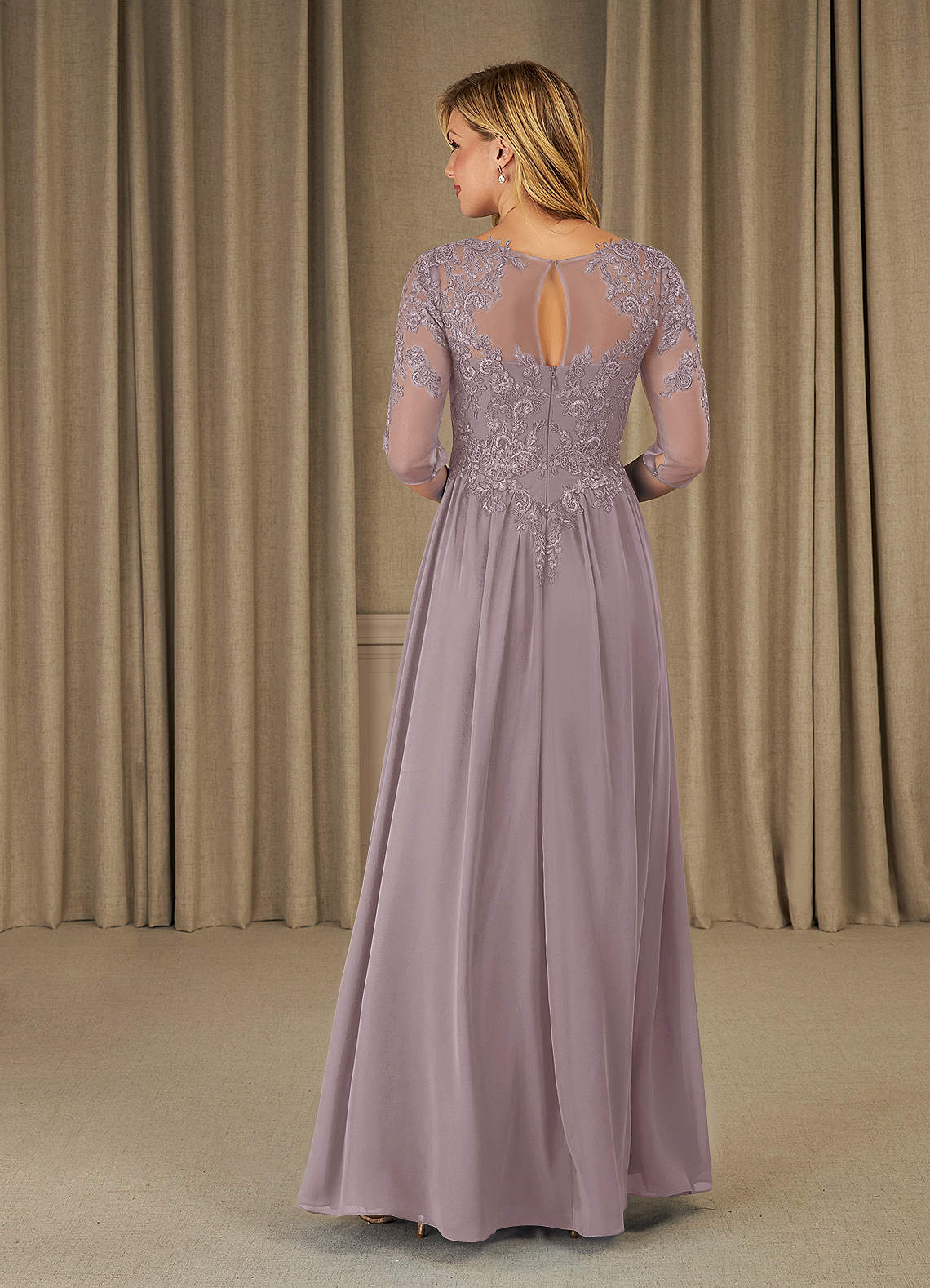 Azazie Mirielle vestidos de madre de la novia Vestido de Atardecer de Gasa de Corte En A con Encaje Scoop image1