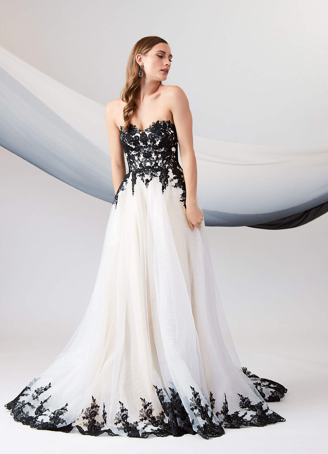 Azazie Adelaide Wedding Dresses Black Champagne A-Line Lace Tulle Dress image1