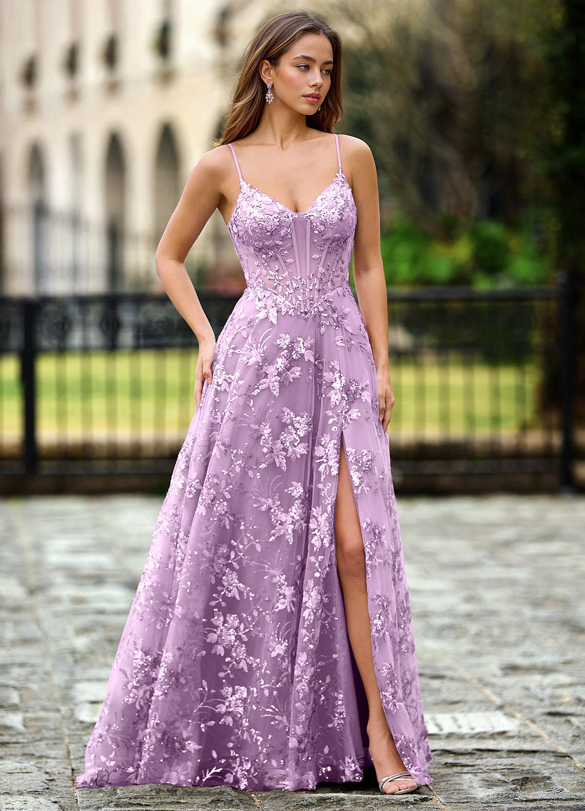 lilac purple lace dress Sequin Corset Lilac Purple Long Prom Dress with Lace Lilac / 8