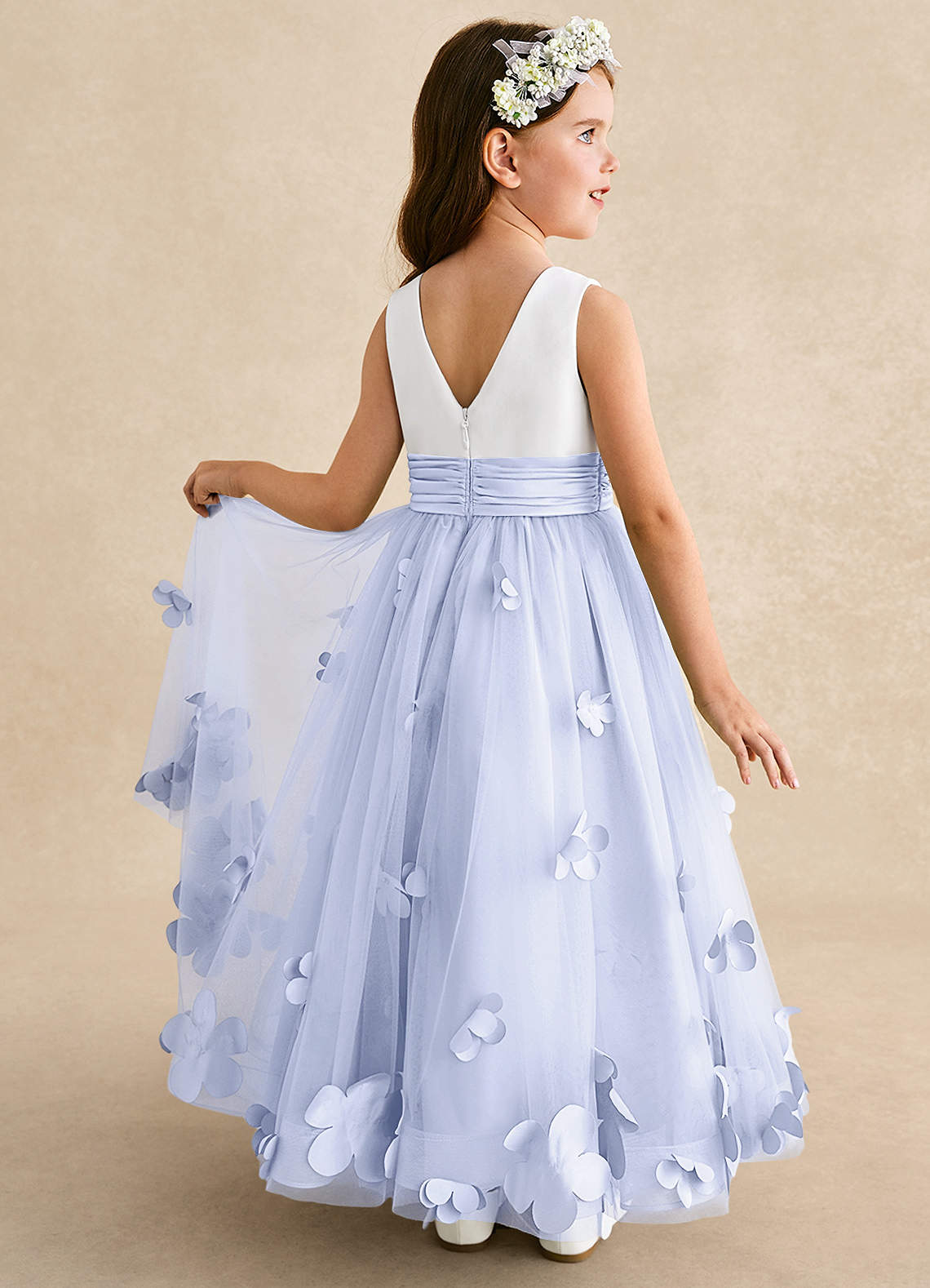 Azazie Vi Blumenmädchenkleider A-Linie ärmellos Tüll Kleid Lavendel image1