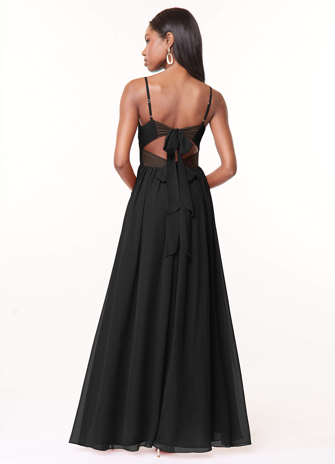 Azazie Zeya Bridesmaid Dresses Black A-Line V-Neck Pleated Chiffon Dress image2