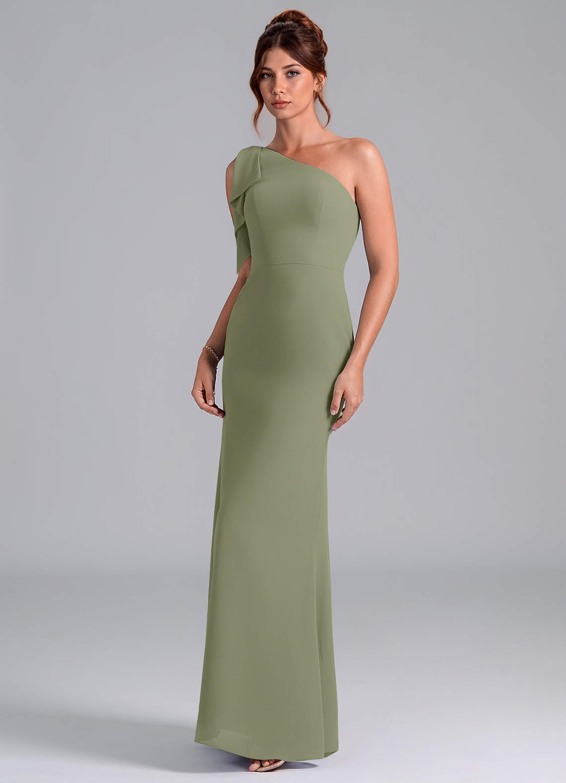 Azazie Rinna Bridesmaid Dresses Pistachio Mermaid One Shoulder Chiffon Dress image2