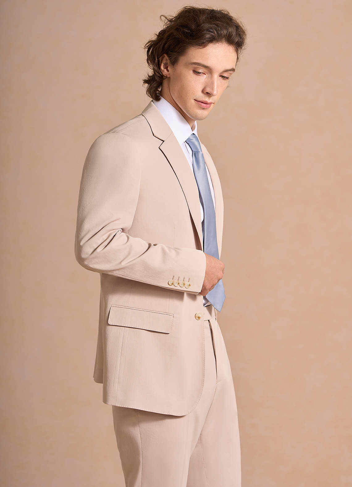 front Carter Tan Cotton Linen Blend Suit Jacket