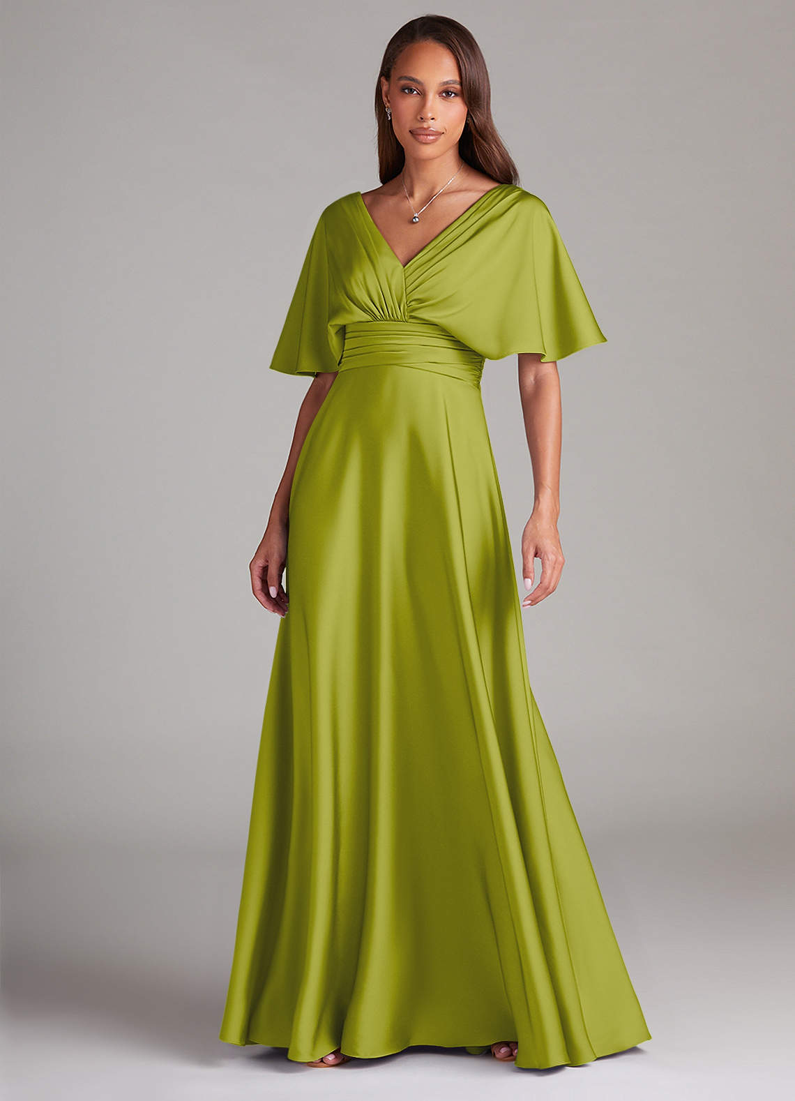 Azazie Pamela Lemongrass Stretch Satin Bridesmaid Dresses